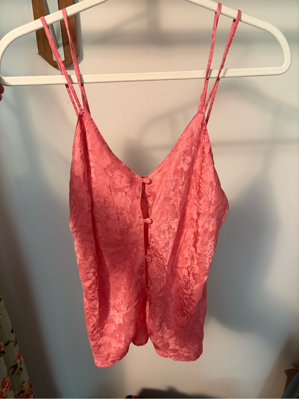 delicates Pink Floral Satin Camisole with Button-Front 100% silk